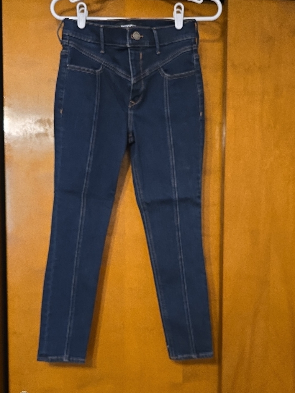 Express Women’s Dark Blue Skinny Jeans with Vertical Seams